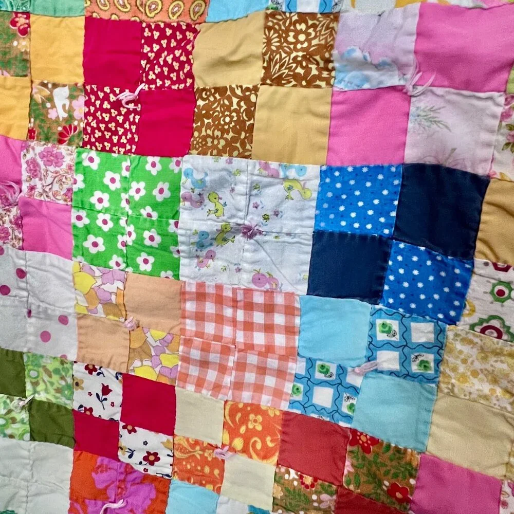 Quilted baby Blanket, VTG Baby Patchwork Blanket 1968 Vtg Quilt, Patchwork Quilt